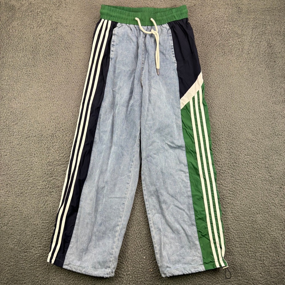 Mens Unbranded Patchwork Denim Track Pants Blue Green Navy White Size M 9297